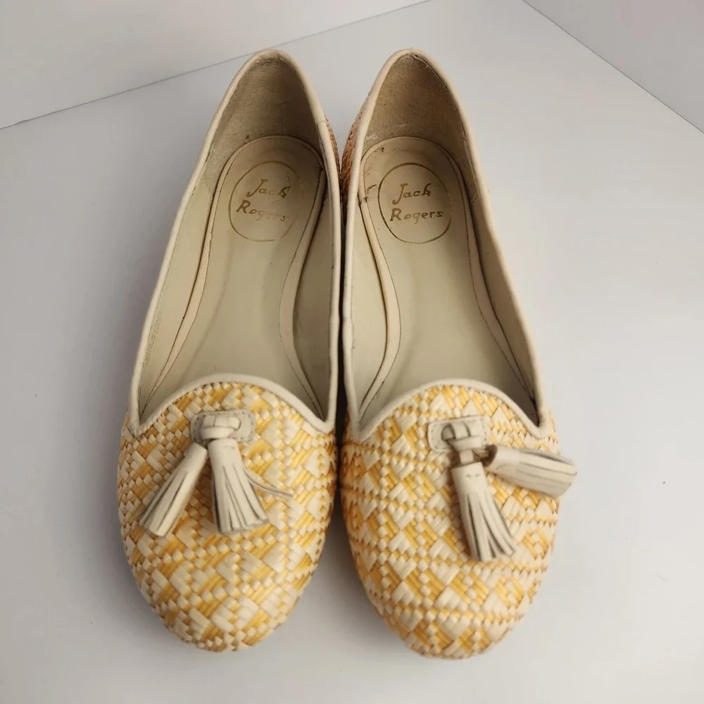Jack Rogers Worth II Women's Flats Gold Raffia Shoes Size‎ 6M